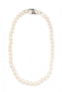 * A Collection of 14 Karat White Gold, Diamond and Cultured Pearl Necklaces,