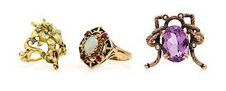 A Collection of Gold, Enamel and Multigem Jewelry, 11.50 dwts.