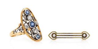 A Collection of Art Nouveau Platinum, Yellow Gold, Sapphire, Diamond and Seed Pearl Jewelry, Riker Bros., 2.40 dwts.