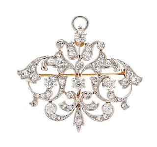 An Edwardian Platinum Topped Gold and Diamond Pendant/Brooch, 6.00 dwts.