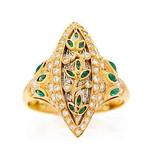 * An 18 Karat Yellow Gold, Diamond and Emerald Foliate Motif Ring, Carrera y Carrera, 4.50 dwts.