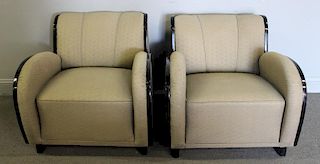 Pair of Lacquered & Upholstered Art Deco Club
