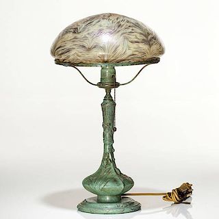 Lamp with Loetz Attributed Art Glass Shade 