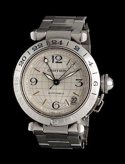 * A Stainless Steel Ref. 2377 Pasha GMT Wristwatch, Cartier,