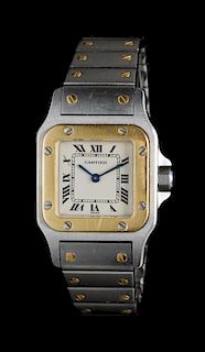 A Stainless Steel and 18 Karat Yellow Gold Ref. 1567 Santos Wristwatch, Cartier,