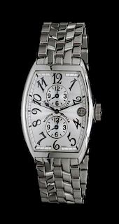 * A Stainless Steel Ref. 5850 Master Banker Three Time Zone Wristwatch, Franck Muller,