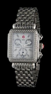 A Stainless Steel, Mother-of-Pearl and Diamond Chronograph Deco XL Wristwatch, Michelle,