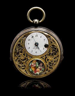 A Silver and Polychrome Enamel Key Wound Verge Movement Pocket Watch, LeRoy, Circa 1840's,