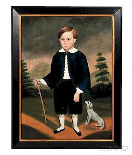 Attributed to Joseph Goodhue Chandler (Massachusetts/New York, 1813-1884) Portrait of a Boy Holding a Sword Accompanied by His Dog. Uns