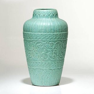 Turquoise Matte Glaze Molded Vase 