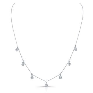 Diamond Pave Dangling Disk Station Necklace In 14k White Gold
