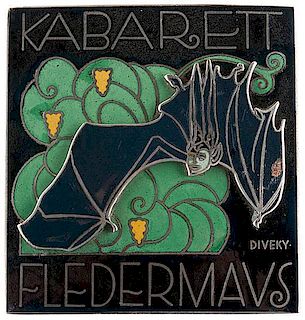 Kabarett Fledermaus Enameled Plaque, by Josef Diveky 