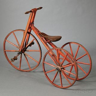 Red-painted Wooden and Iron Tricycle
