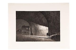 Arch, Midnight NY Drypoint by Martin Lewis 