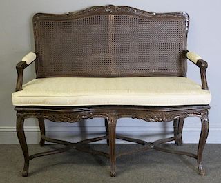 French Provincial Caned Settee with Cushion.
