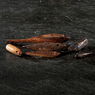 Alaskan Eskimo Carved Fossilized Ivory and Bone Fishing Equipment 