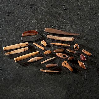 Eskimo Fossilized Bone and Ivory Harpoon Parts and Other Implements 