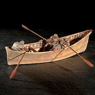 Eskimo Model Umiak with Rowers 