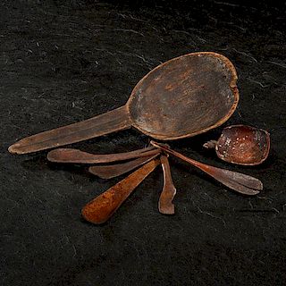 Alaskan Eskimo Fossilized Ivory and Wood Spoons 