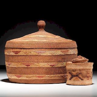 Tlingit Lidded Polychrome Baskets 