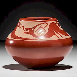 Maria Martinez (1887-1980) and Popovi Da (1921-1971) San Ildefonso Redware Pottery Jar 