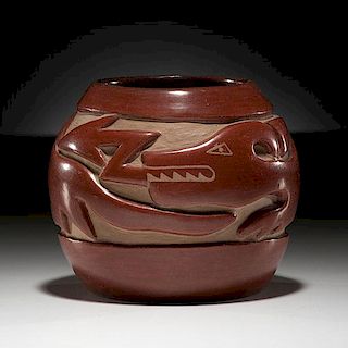 Margaret Tafoya (Santa Clara, 1904-2001) Carved Redware Pottery Bowl 