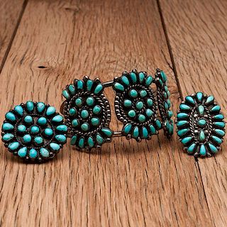 Zuni Cluster Turquoise Bracelet, Pin, and Ring