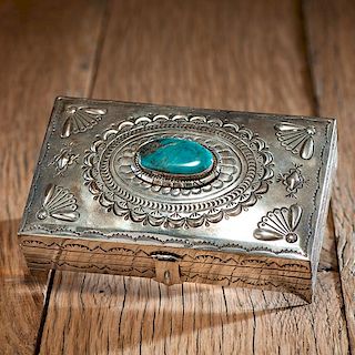 Susie James (Dine, 20/21st century) Navajo Sterling Silver Box with Morenci Turquoise 