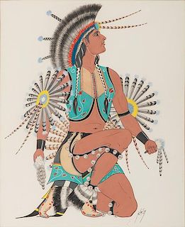 Percy Sandy, Kai-sa (Zuni, 1918-1974) Casein on Paper 