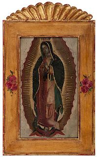 Mexican Retablo on Copper, Virgin of Guadalupe 