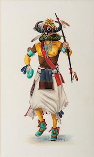 Peter Shelton, Jr., Hoyesva, (Hopi, 1920-1992) Watercolor on Paper 