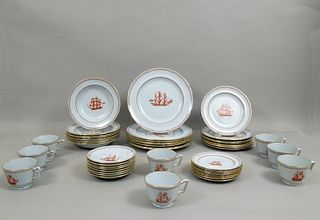 Spode Trade Winds Red Dinner Service, 48 Pieces.