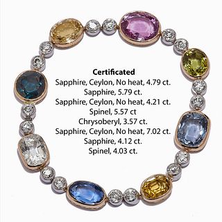 IMPORTANT AND MAGNIFICENT MULTI GEMSTONE AND DIAMOND LINK BRACELET