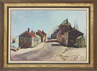 Hayley Lever Oil on Canvas "Old South Wharf, Nantucket", circa 1929