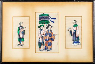 Triptych of Chinese Export Pith Paintings