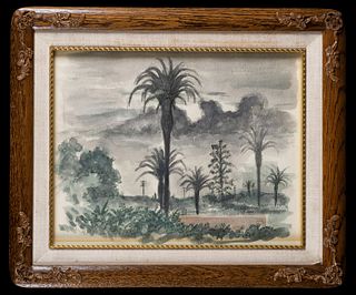 Watercolor Landscape in Ornate Frame