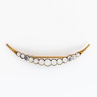Antique Gold and Moonstone Crescent Brooch