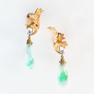 14kt Gold, Jade, and Diamond Earrings