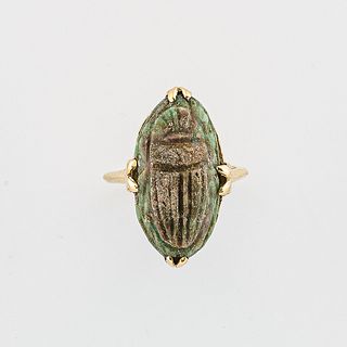 14kt Gold and Faience Scarab Ring