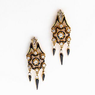 Gold, Diamond, and Enamel Earrings