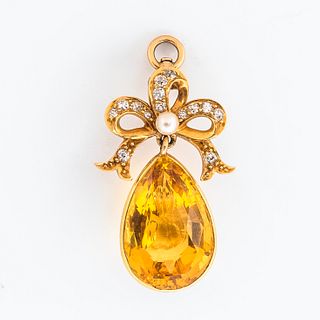 Gold, Citrine, and Diamond Pendant