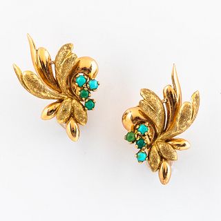 18kt Bicolor Gold and Turquoise Earclips