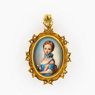18kt Gold and Portrait Miniature Pendant/Brooch