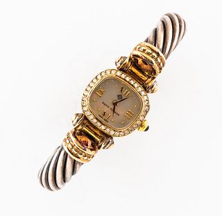 David Yurman Sterling Silver and 14kt Gold Wristwatch