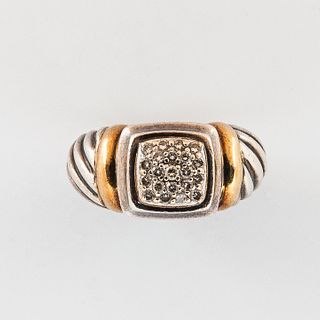 David Yurman Sterling Silver, 18kt Gold, and Diamond Ring