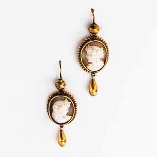 Gold and Shell Cameo Earrings