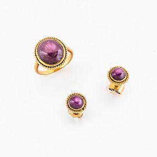 Gold and Star Ruby Ring and Earrings