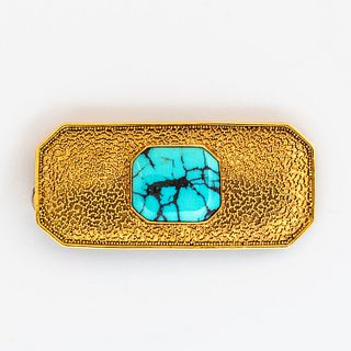 18kt Gold and Turquoise Pin