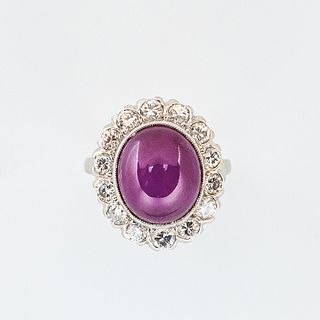 14kt White Gold, Synthetic Ruby, and Diamond Ring