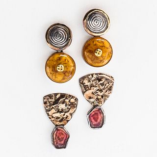 Two Pairs of Sterling Silver and Gold Earrings